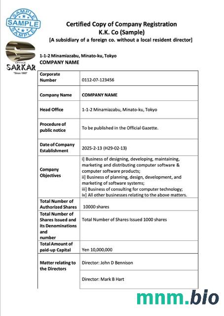 Japan company registration Word i szablon PDF, version 2